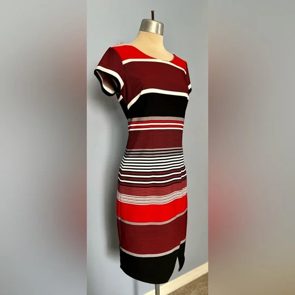 red striped bodycon dress womens bodycon midi dress Do It In Comfort Striped Bodycon Midi Dress  (Red/Multi)  NanaMacs
